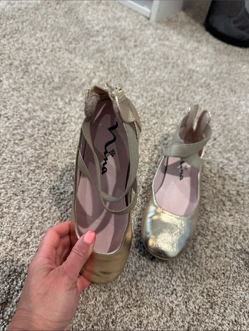 Nina Metallic Gold Mary Jane Flats with Pink Insole